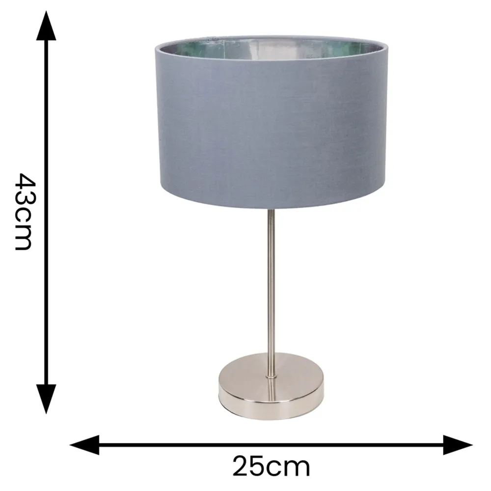 Charlie Table Lamp with Drum Shade - Silver, Chrome