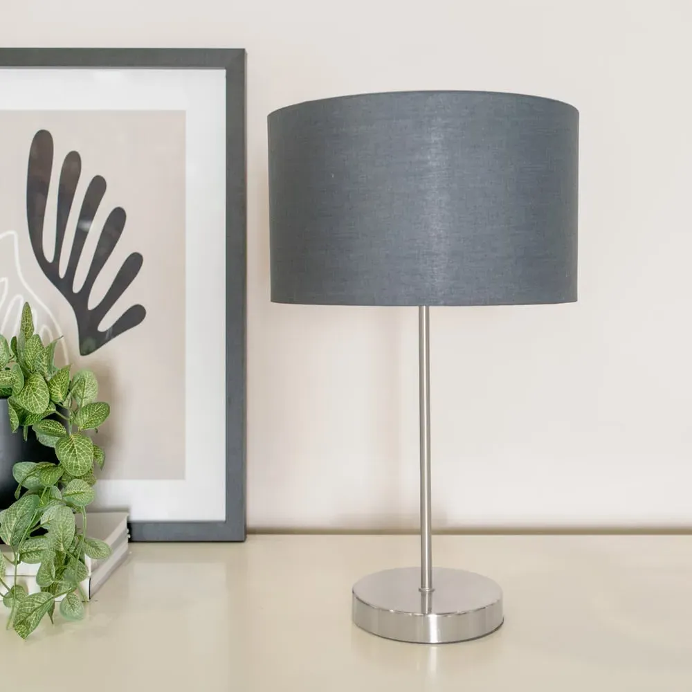 Charlie Table Lamp with Drum Shade - Silver, Chrome