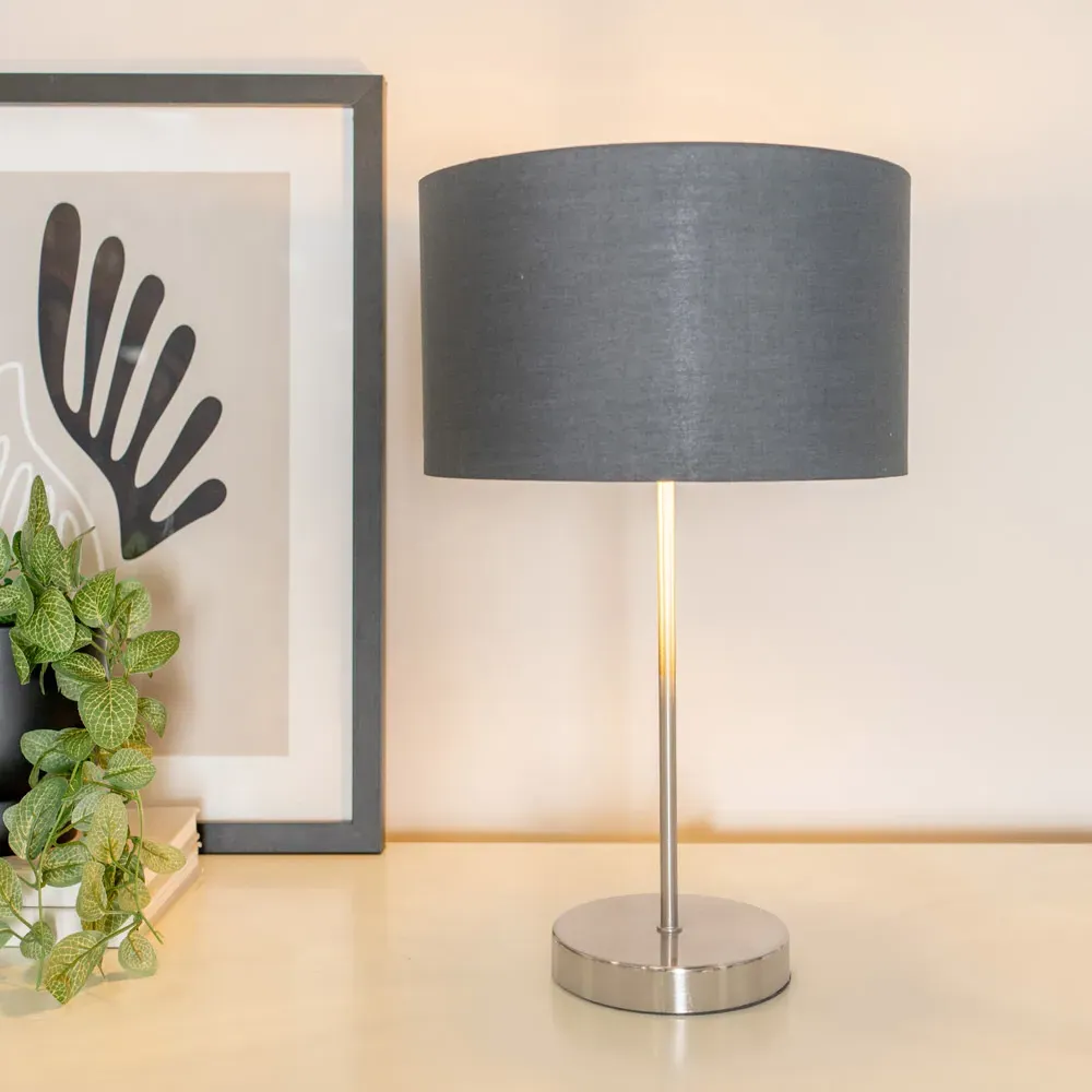 Charlie Table Lamp with Drum Shade - Silver, Chrome