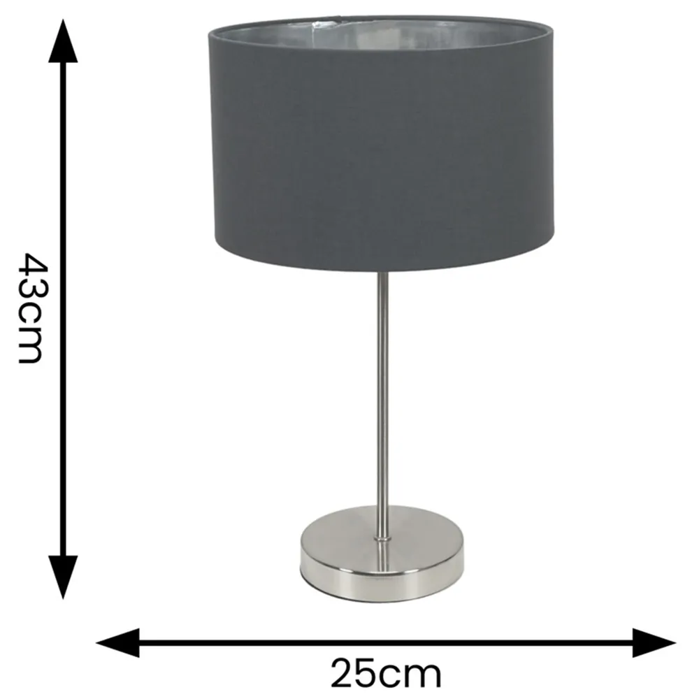 Charlie Table Lamp with Drum Shade - Silver, Chrome