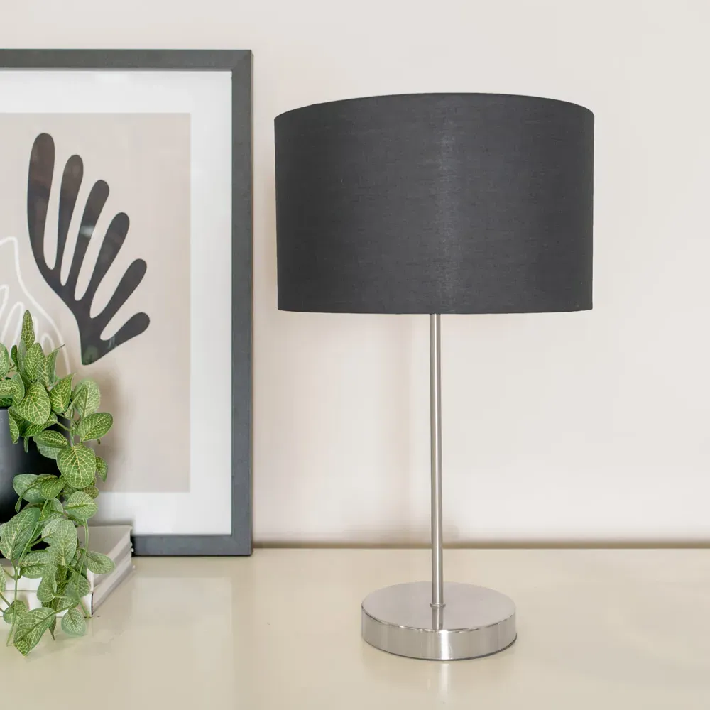 Charlie Table Lamp with Drum Shade - Silver, Chrome