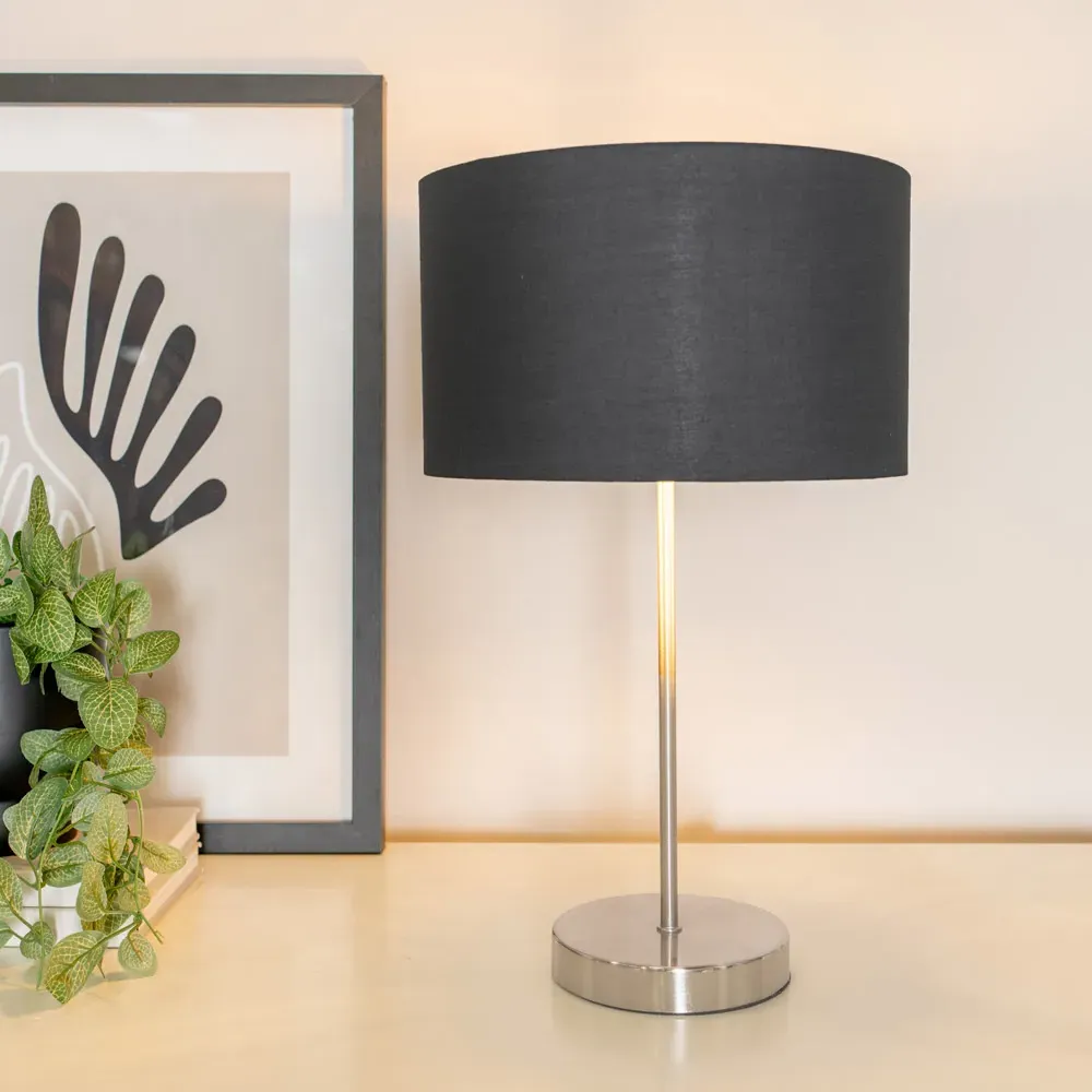 Charlie Table Lamp with Drum Shade - Silver, Chrome