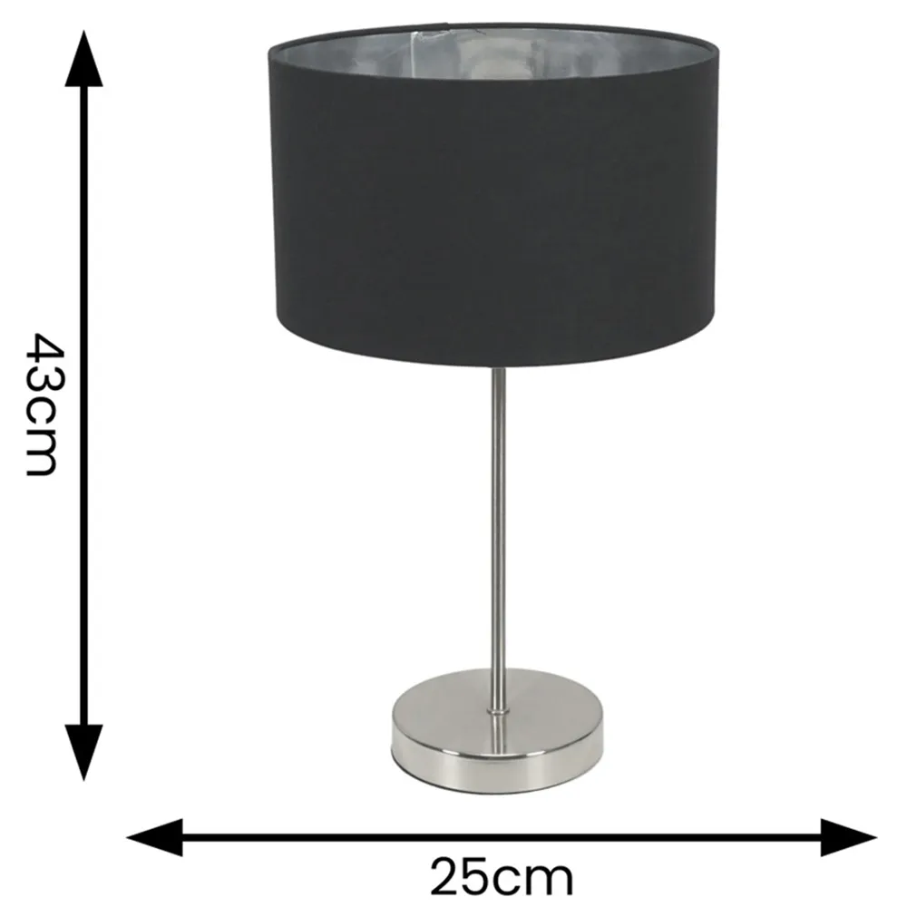 Charlie Table Lamp with Drum Shade - Silver, Chrome