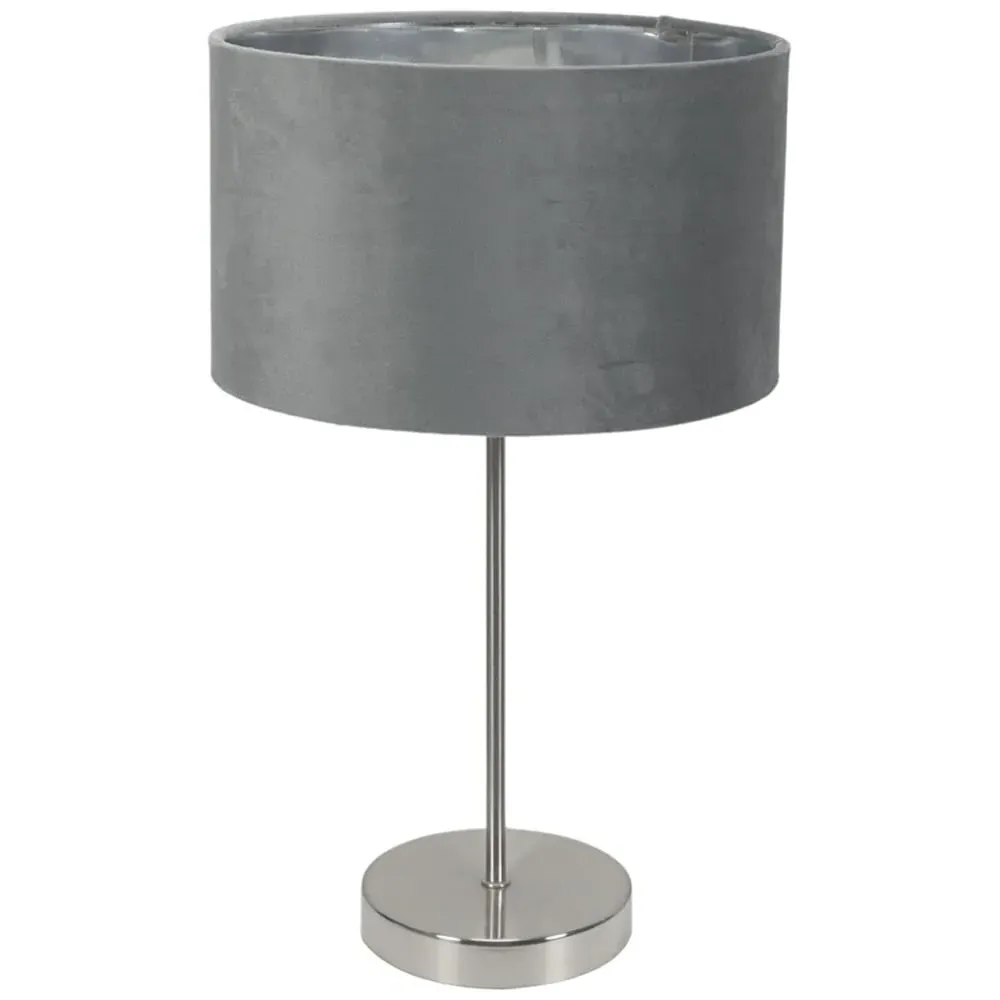 Charlie Table Lamp with Drum Shade - Silver, Velvet