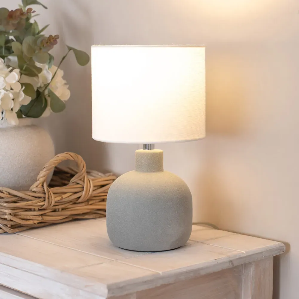 Chelsea Linen Shade LED Table Lamp - Grey, Ceramic