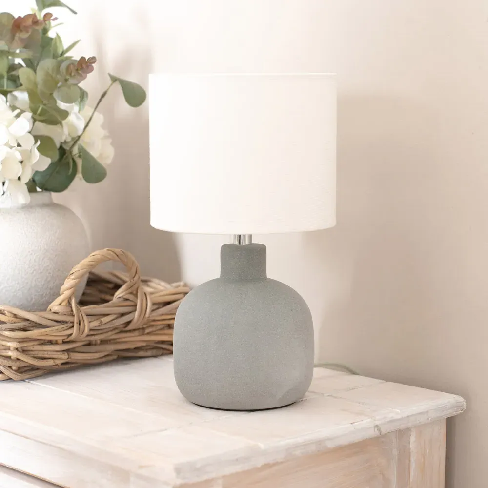 Chelsea Linen Shade LED Table Lamp - Grey, Ceramic