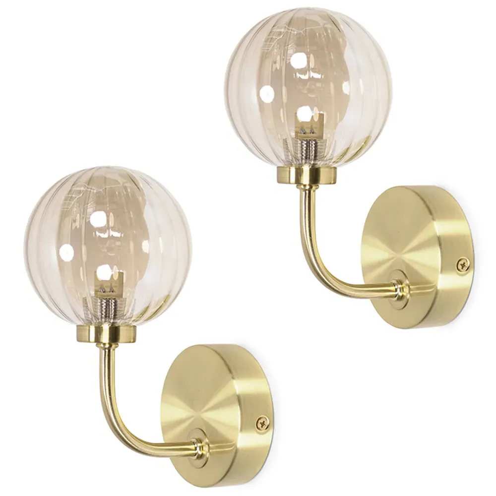 Chessy 2 Pack Ribbed Globe LED Wall Light - Gold image