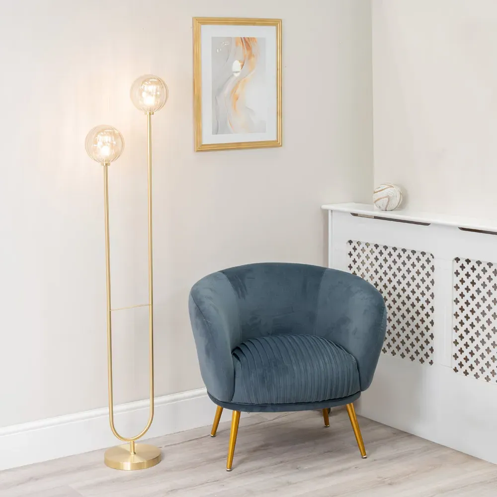 Chessy 2 Way Ribbed Glass Floor Lamp - Gold