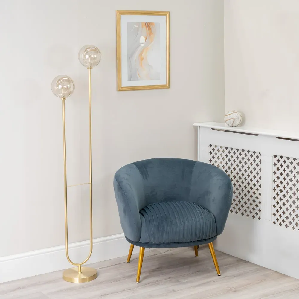 Chessy 2 Way Ribbed Glass Floor Lamp - Gold