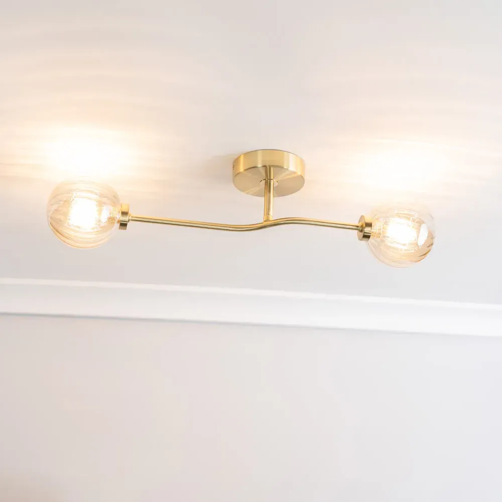 Chessy 2-Way Ribbed Glass Globe LED Ceiling Light - Gold