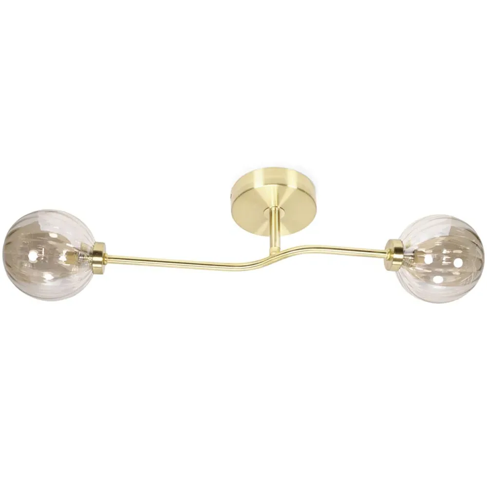 Chessy 2-Way Ribbed Glass Globe LED Ceiling Light - Gold