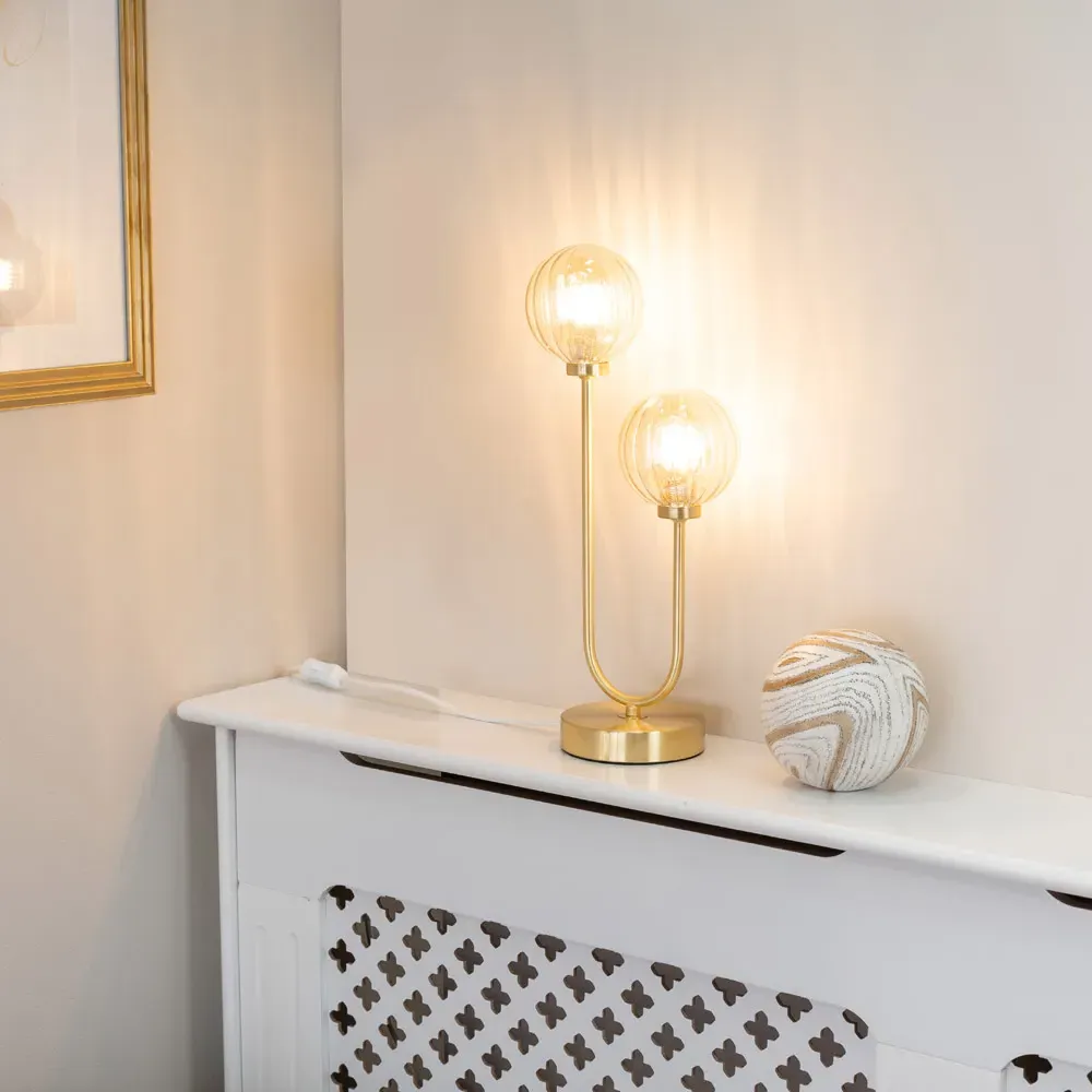 Chessy 2-Way Ribbed Glass Globe Stem LED Table Lamp - Gold