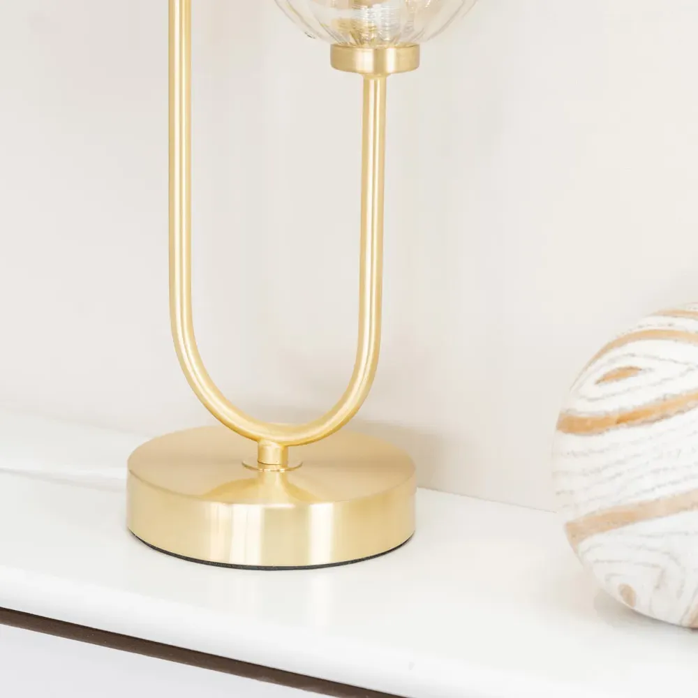Chessy 2-Way Ribbed Glass Globe Stem LED Table Lamp - Gold