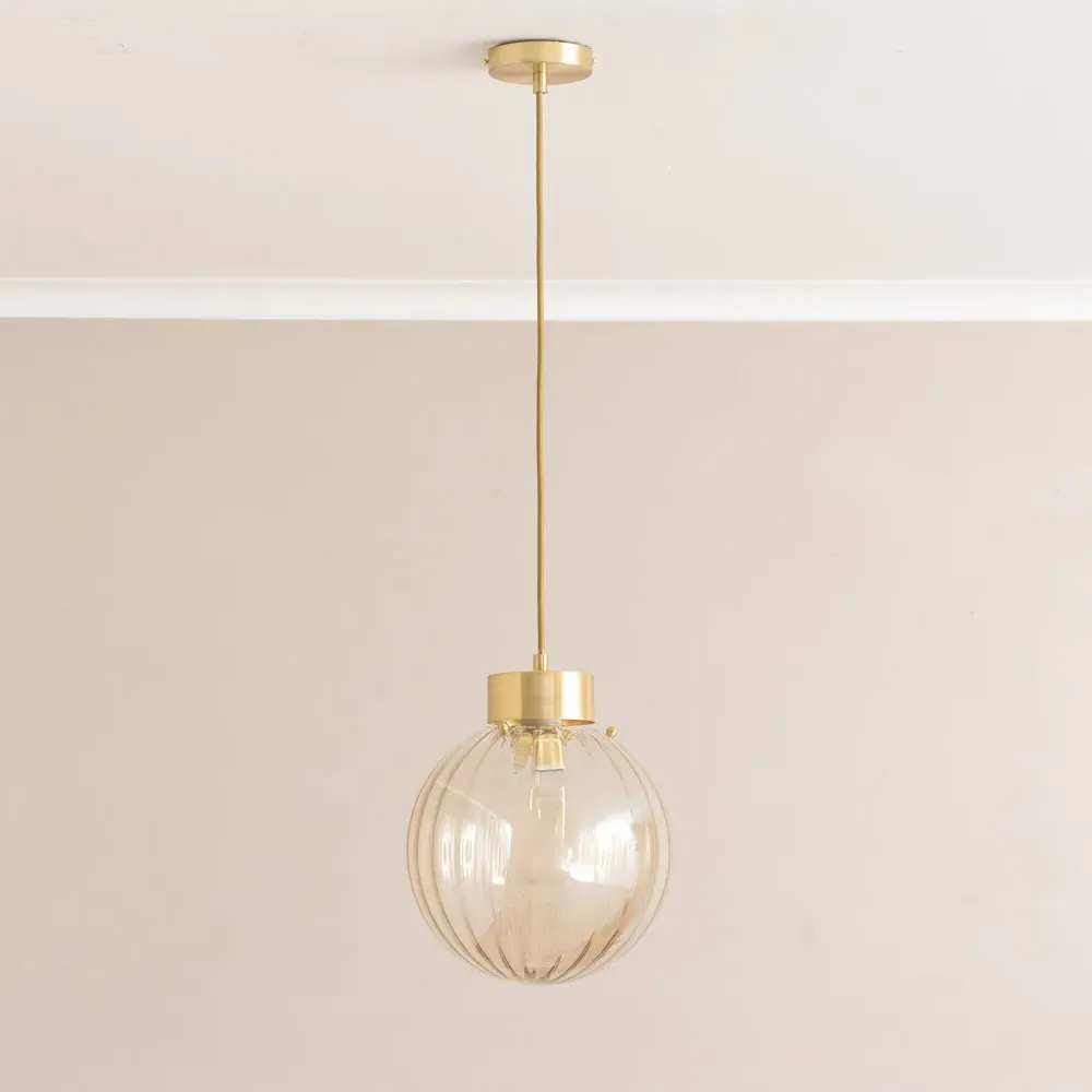 Chessy Ribbed Glass Globe Capped LED Pendant Light - Gold