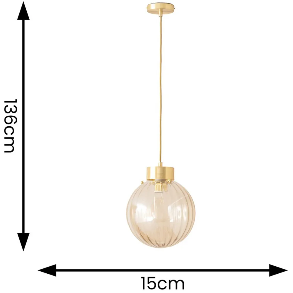 Chessy Ribbed Glass Globe Capped LED Pendant Light - Gold