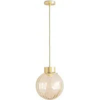 Chessy Ribbed Glass Globe Capped LED Pendant Light - Gold