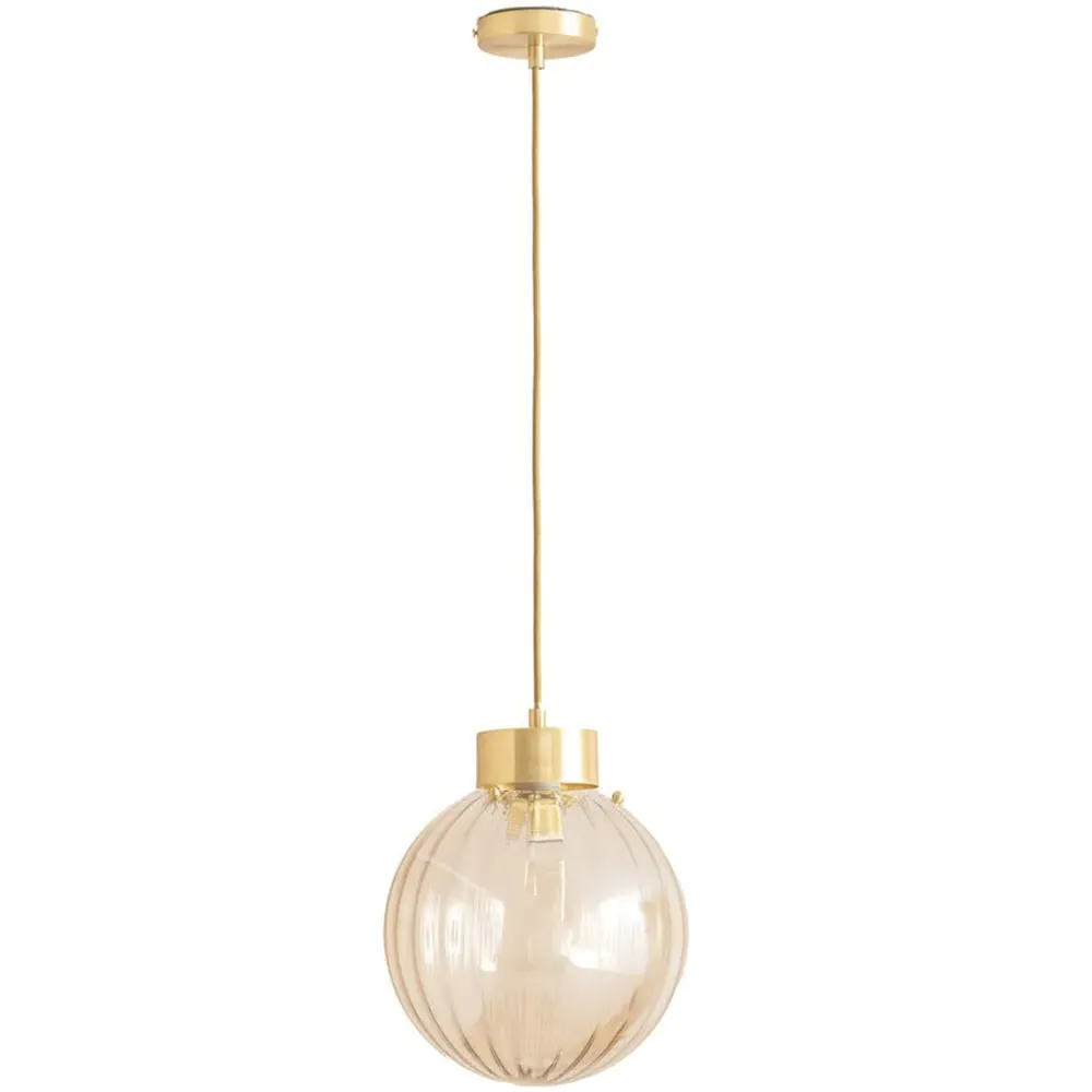 Chessy Ribbed Glass Globe Capped LED Pendant Light - Gold