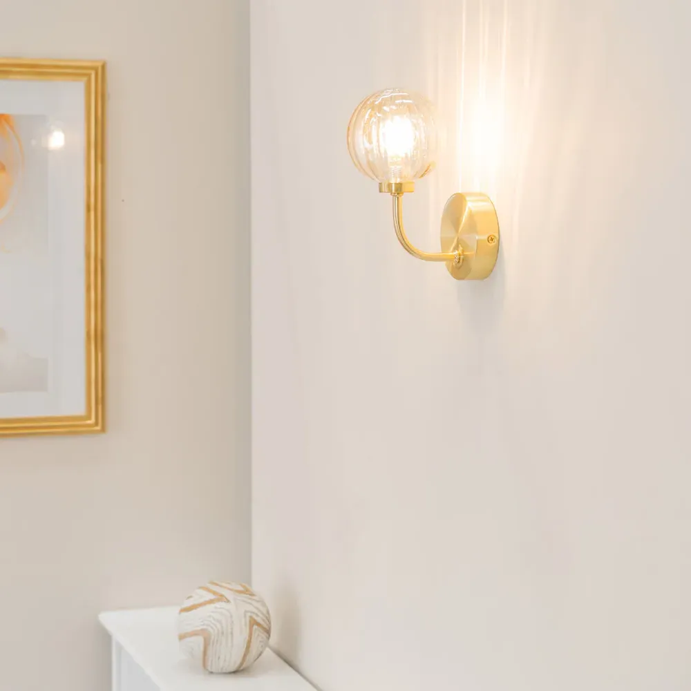 Chessy Ribbed Glass Globe Stem LED Wall Light - Gold