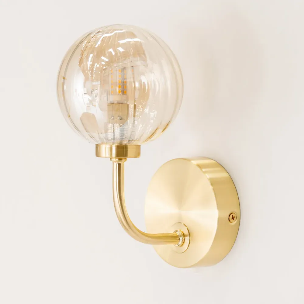Chessy Ribbed Glass Globe Stem LED Wall Light - Gold