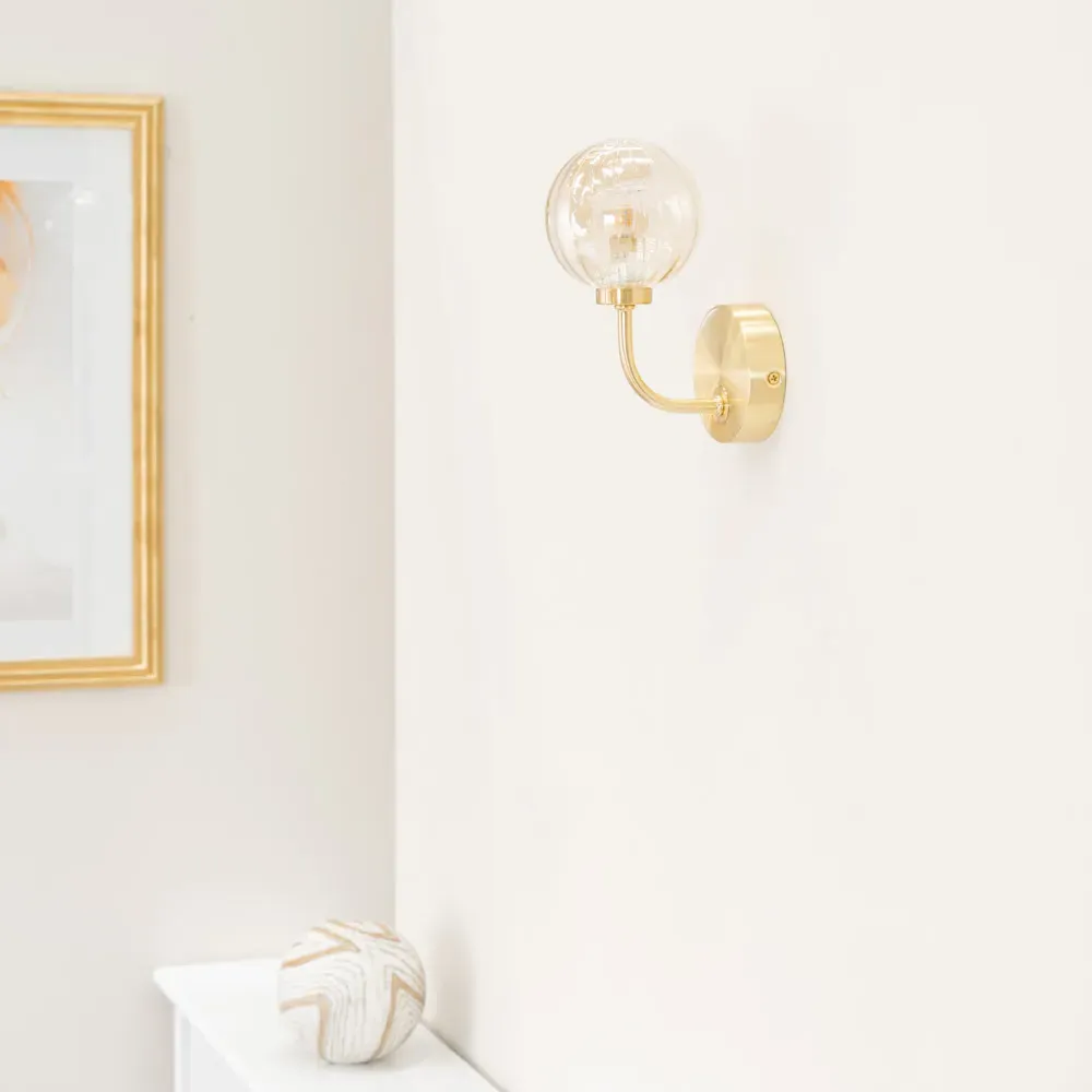 Chessy Ribbed Glass Globe Stem LED Wall Light - Gold