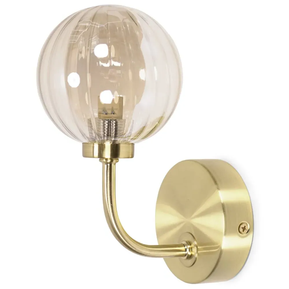 Chessy Ribbed Glass Globe Stem LED Wall Light - Gold image