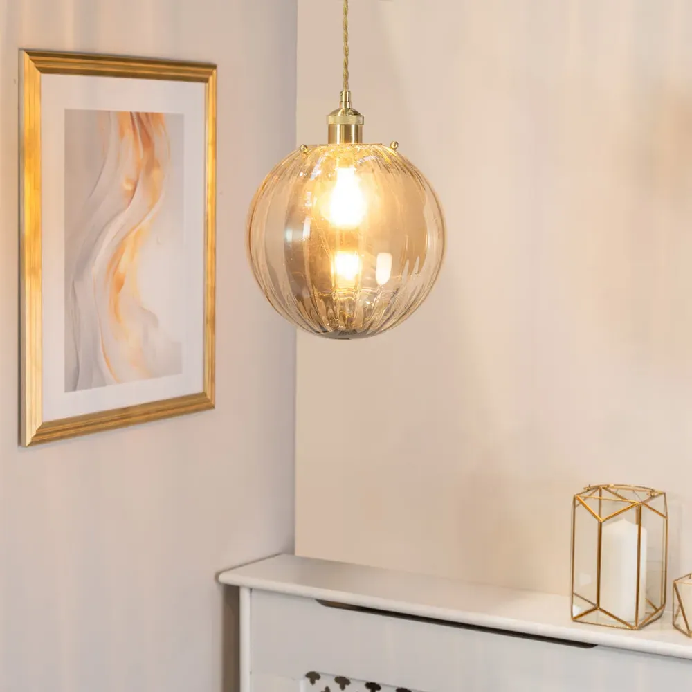 Chessy Ribbed Globe Pendant Shade - Gold