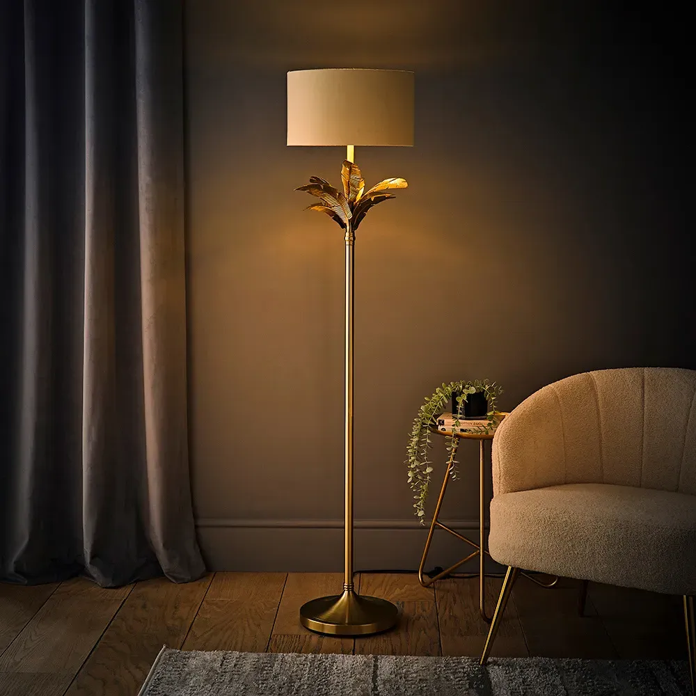Christina Palm Leaf Floor Lamp - Beige, Gold