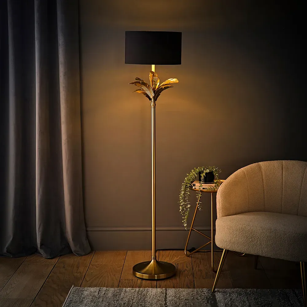 Christina Palm Leaf Floor Lamp - Black, Gold