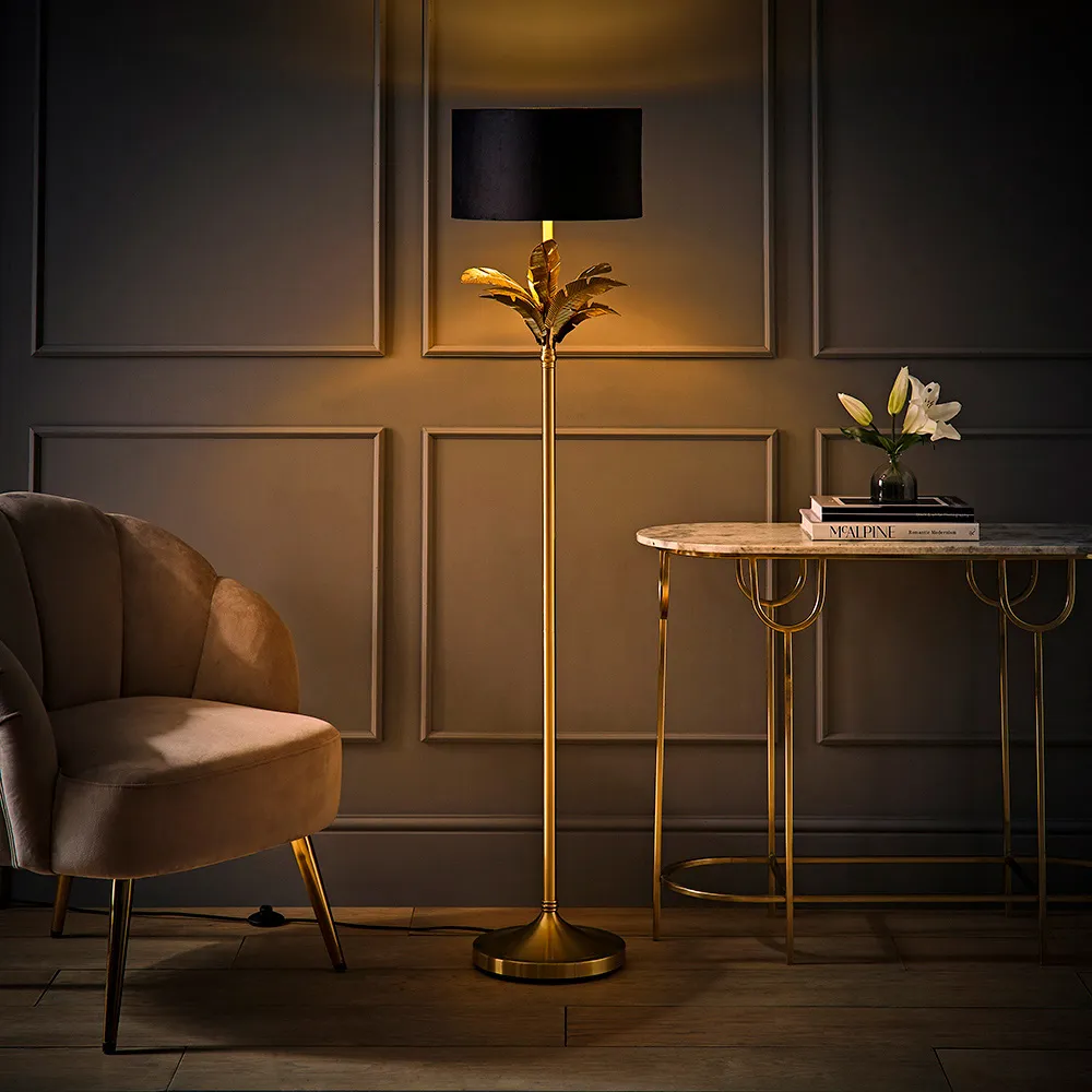 Christina Palm Leaf Floor Lamp - Black, Gold