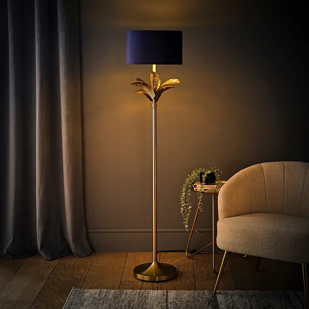 Christina Palm Leaf Floor Lamp - Navy, Gold