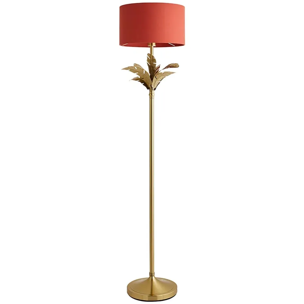 Christina Palm Leaf Floor Lamp with Bulb - Rust Red, Gold