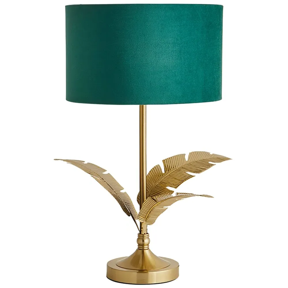 Christina Palm Leaf Table Lamp - Green, Velvet