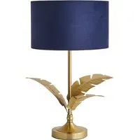 Christina Palm Leaf Table Lamp - Navy, Velvet