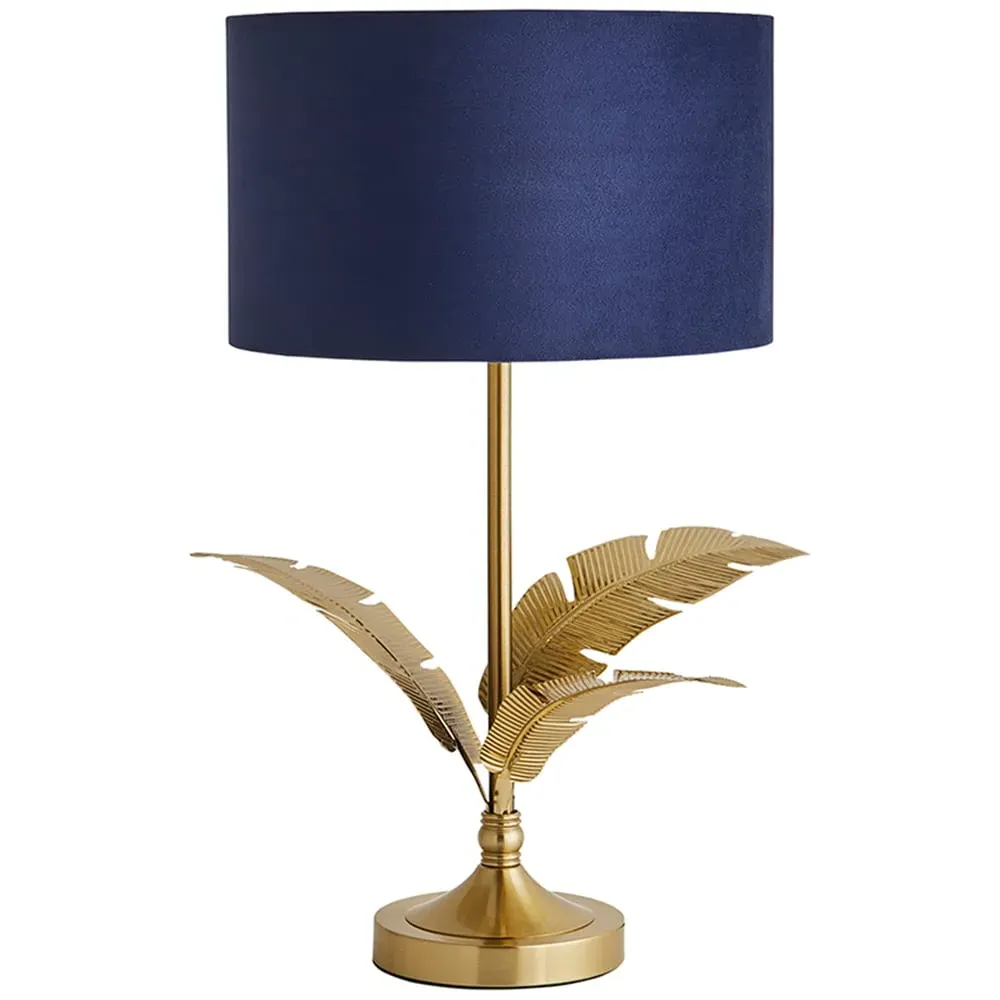 Christina Palm Leaf Table Lamp - Navy, Velvet