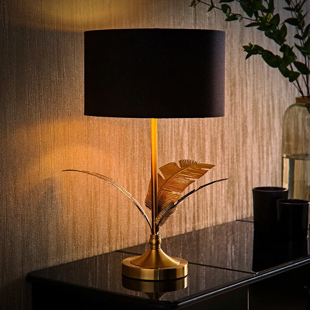 Christina Palm Leaf Table Lamp with Bulb - Black, Gold