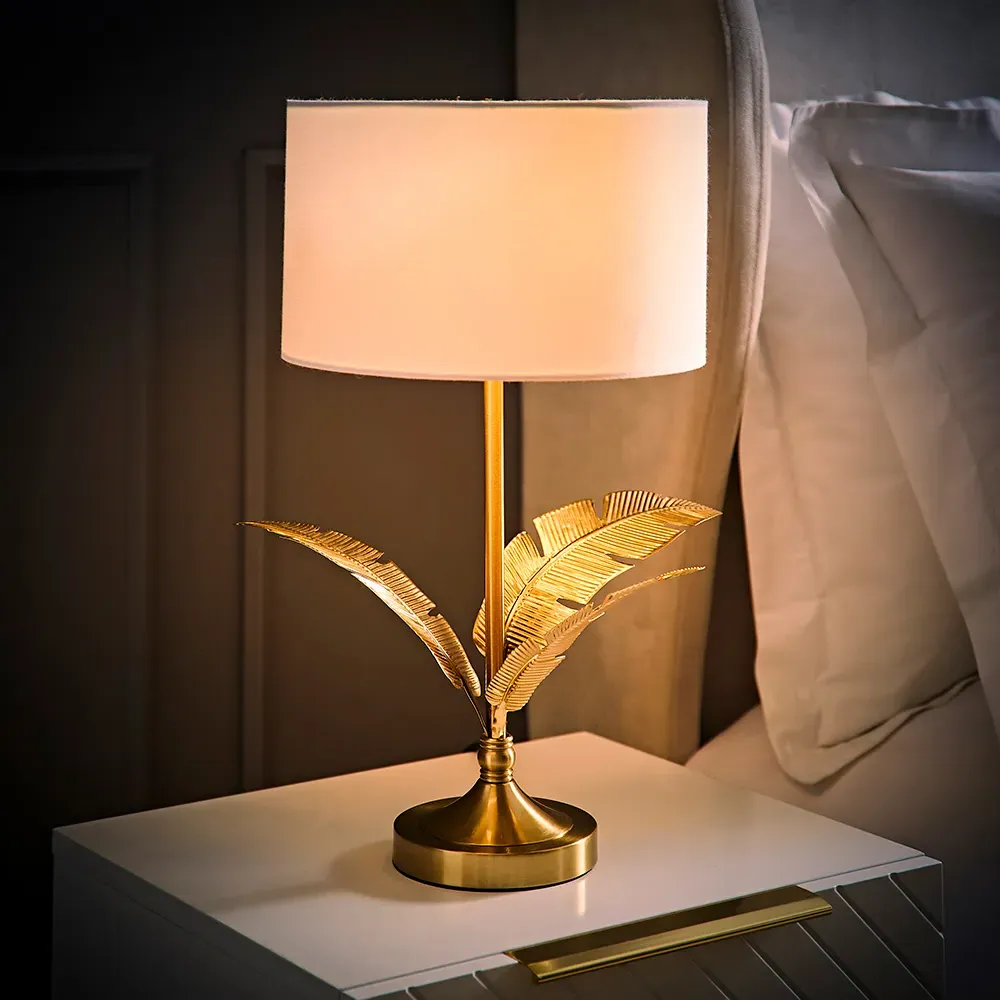 Christina Palm Leaf Table Lamp with Bulb - White, Gold