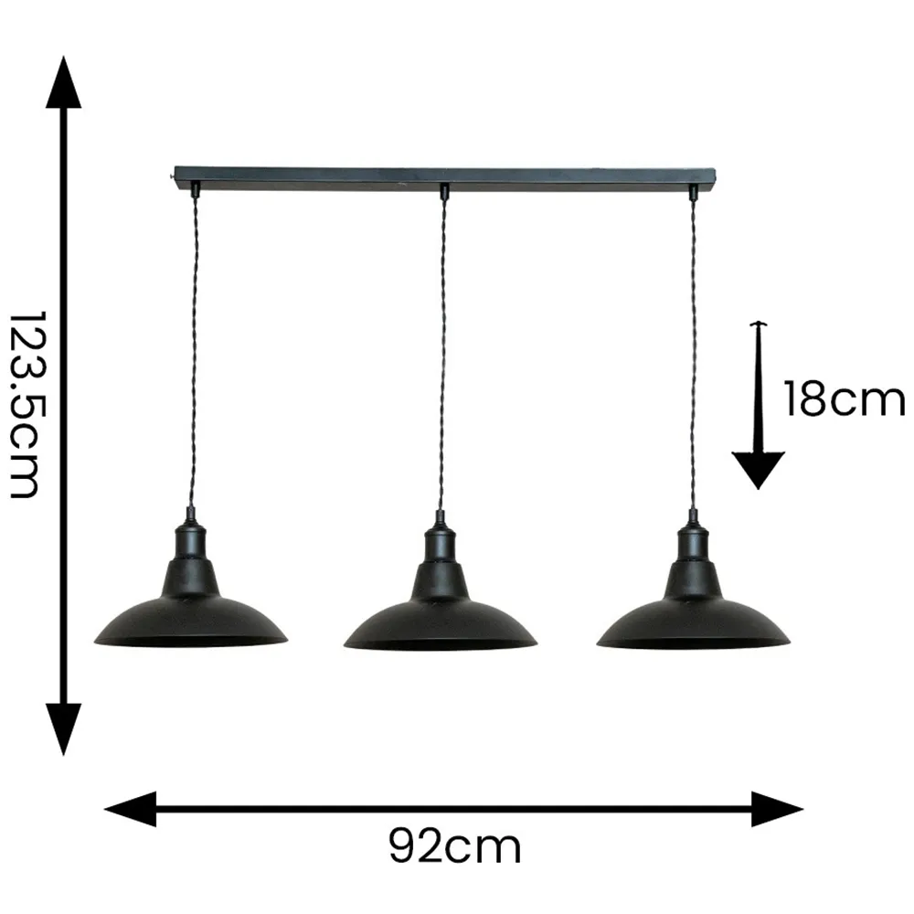 Civic 3 Drop Diner Bar LED Ceiling Pendant Light - Black