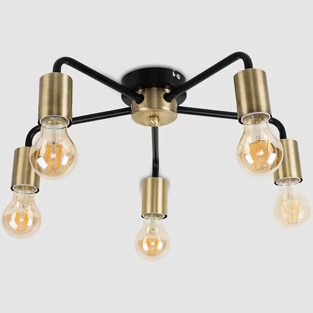 Connell 5 Light Ceiling Fitting - Antique Brass, Matt Black