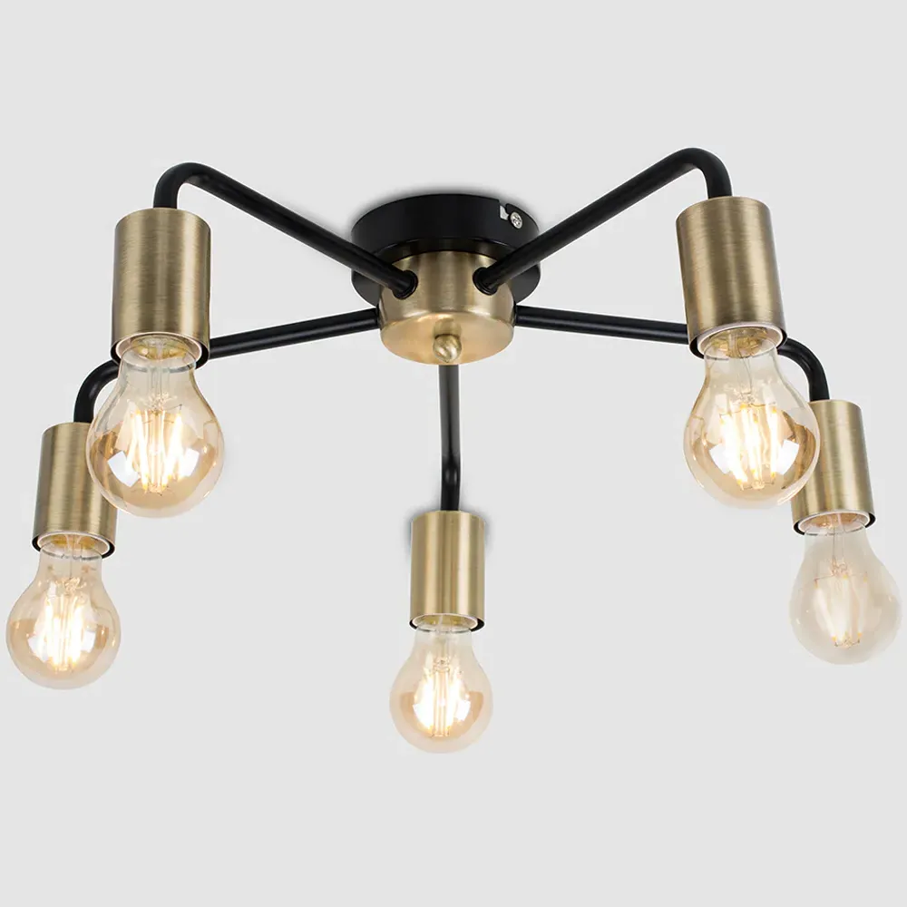Connell 5 Light Ceiling Fitting - Antique Brass, Matt Black
