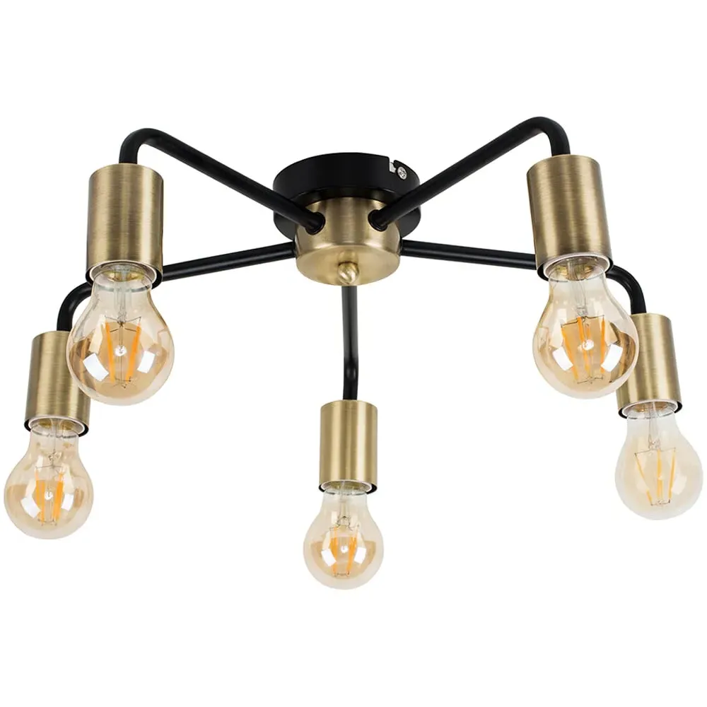 Connell 5 Light Ceiling Fitting - Antique Brass, Matt Black image