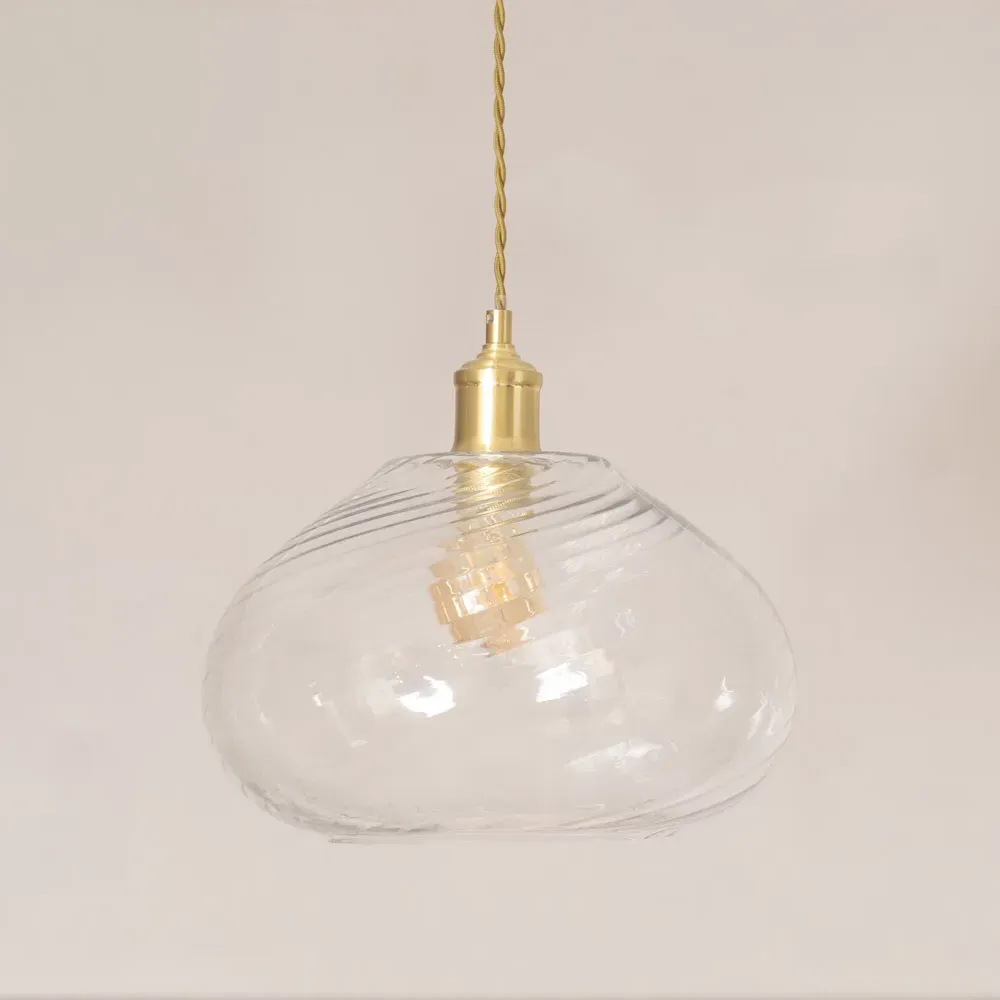 Corinne Spiral Bulbous Pendant Lamp Shade - Clear, Glass
