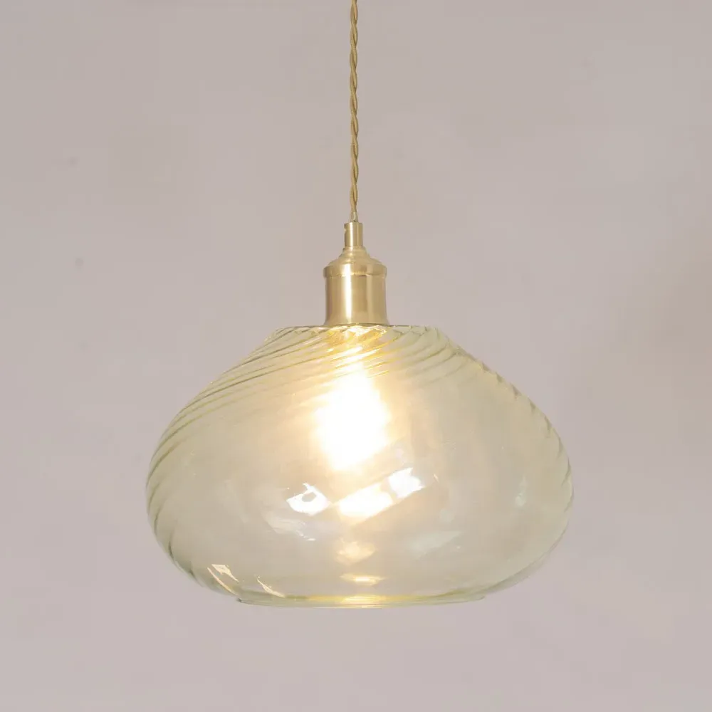 Corinne Spiral Bulbous Pendant Lamp Shade - Green, Glass