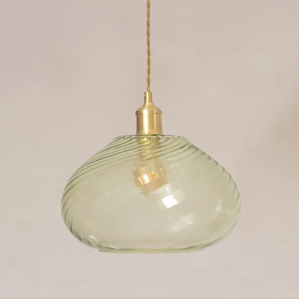Corinne Spiral Bulbous Pendant Lamp Shade - Green, Glass
