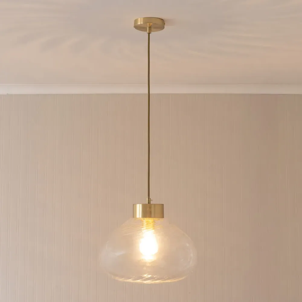 Corinne Twill Clear Glass LED Ceiling Pendant Light - Gold