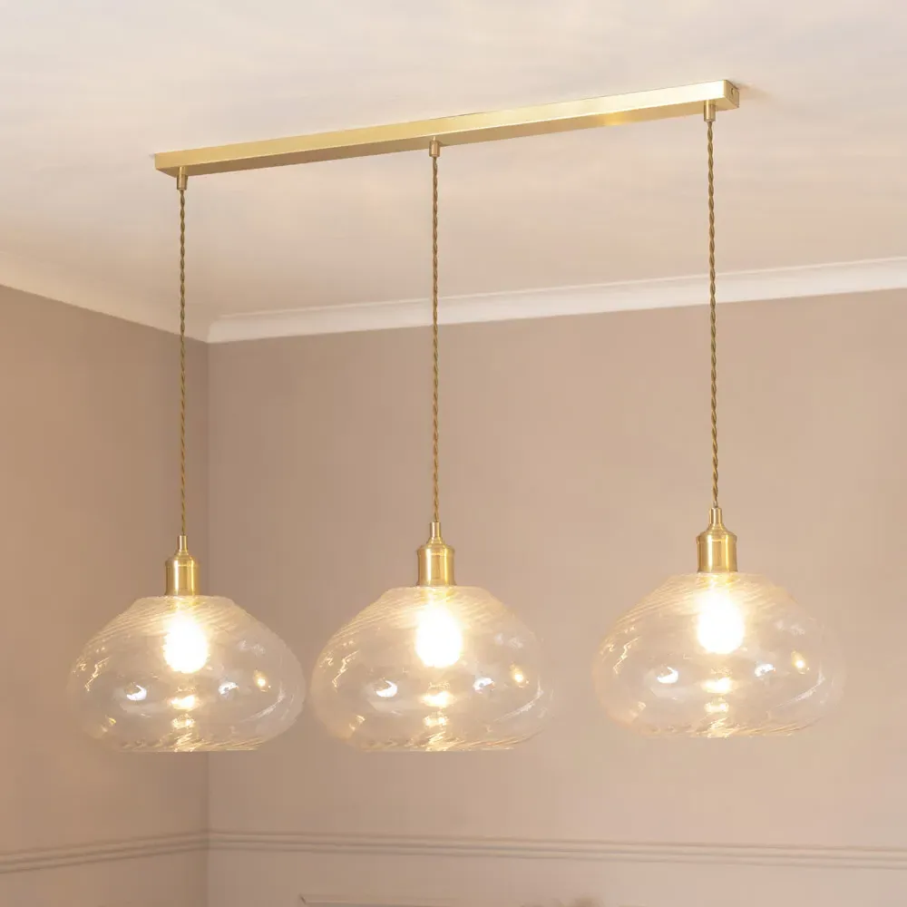 Corinne Twill Glass 3-Drop LED Ceiling Pendant Light - Gold