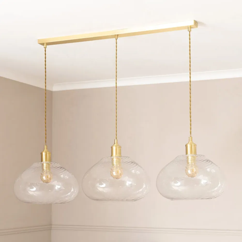 Corinne Twill Glass 3-Drop LED Ceiling Pendant Light - Gold