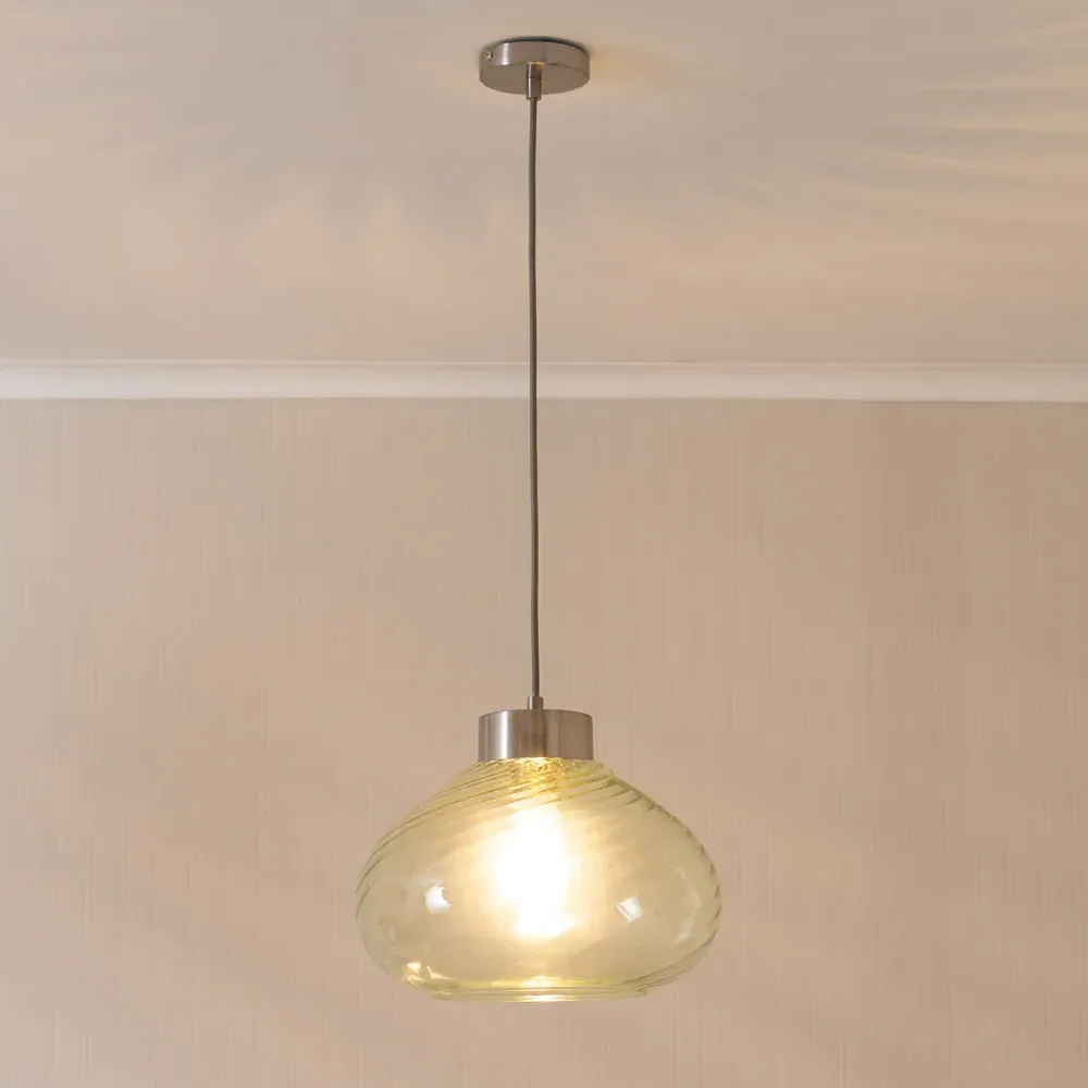 Corinne Twill Green Glass LED Ceiling Pendant Light - Chrome