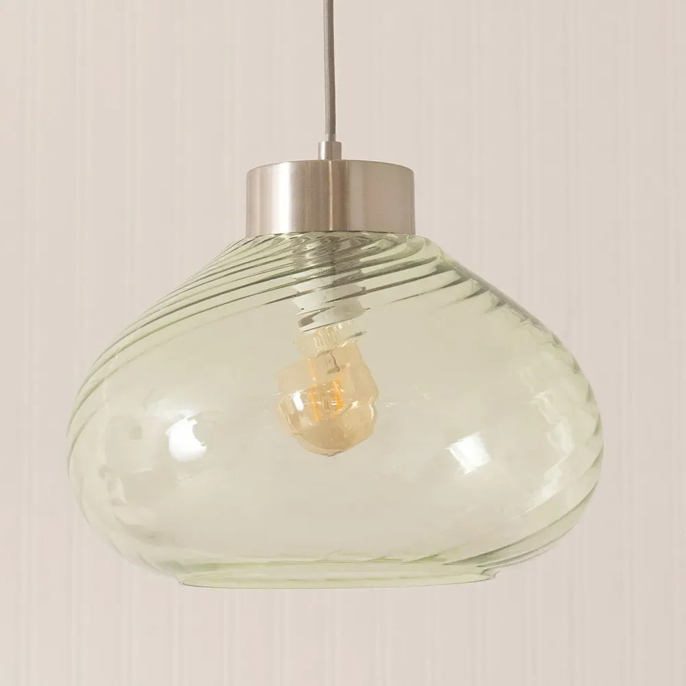 Corinne Twill Green Glass LED Ceiling Pendant Light - Chrome