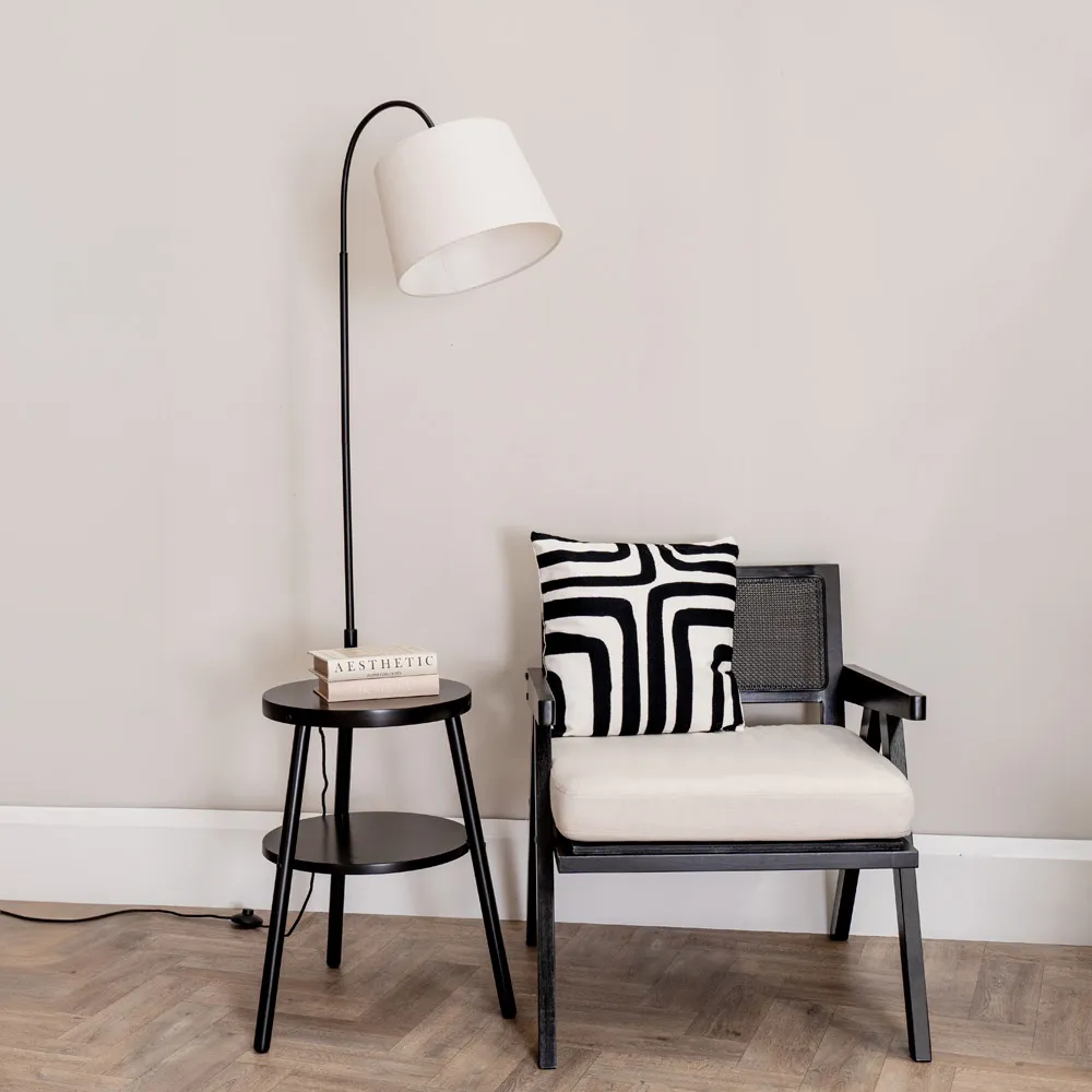Crowther Single Shelf Floor Lamp with Table - Black, Dark Wood