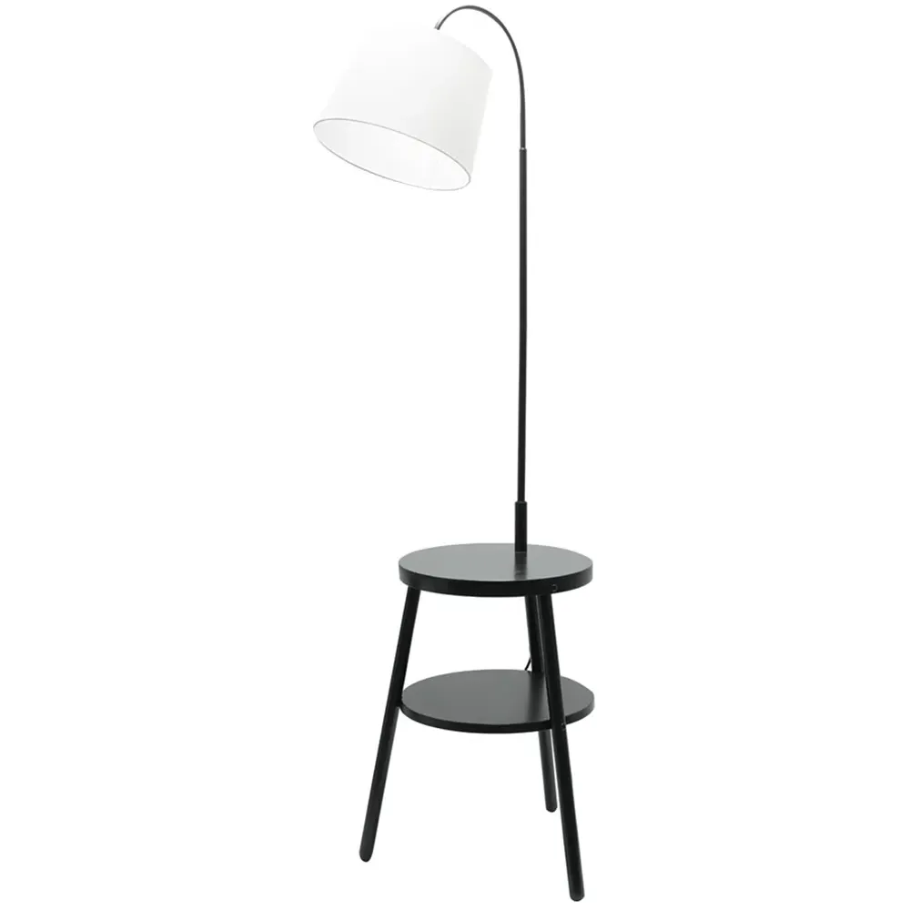 Crowther Single Shelf Floor Lamp with Table - Black, Dark Wood image